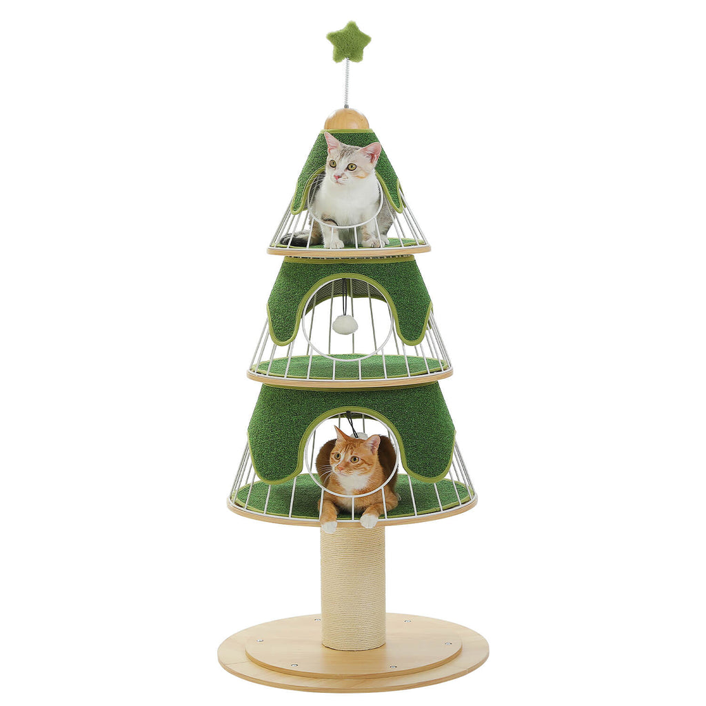 Modern Christmas Cat Tree with Metal Frame & Condos for Large Cats