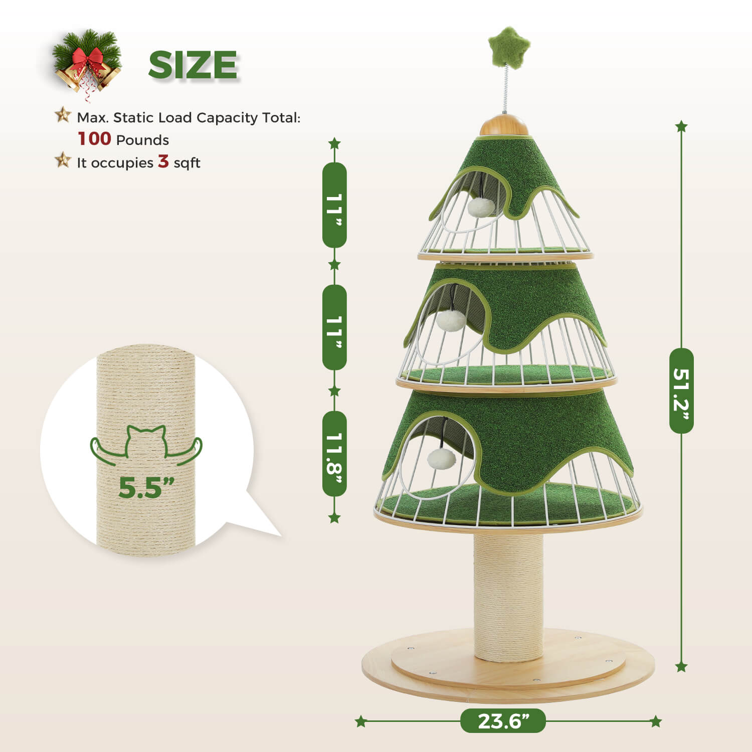Modern Christmas Cat Tree with Metal Frame & Condos for Large Cats
